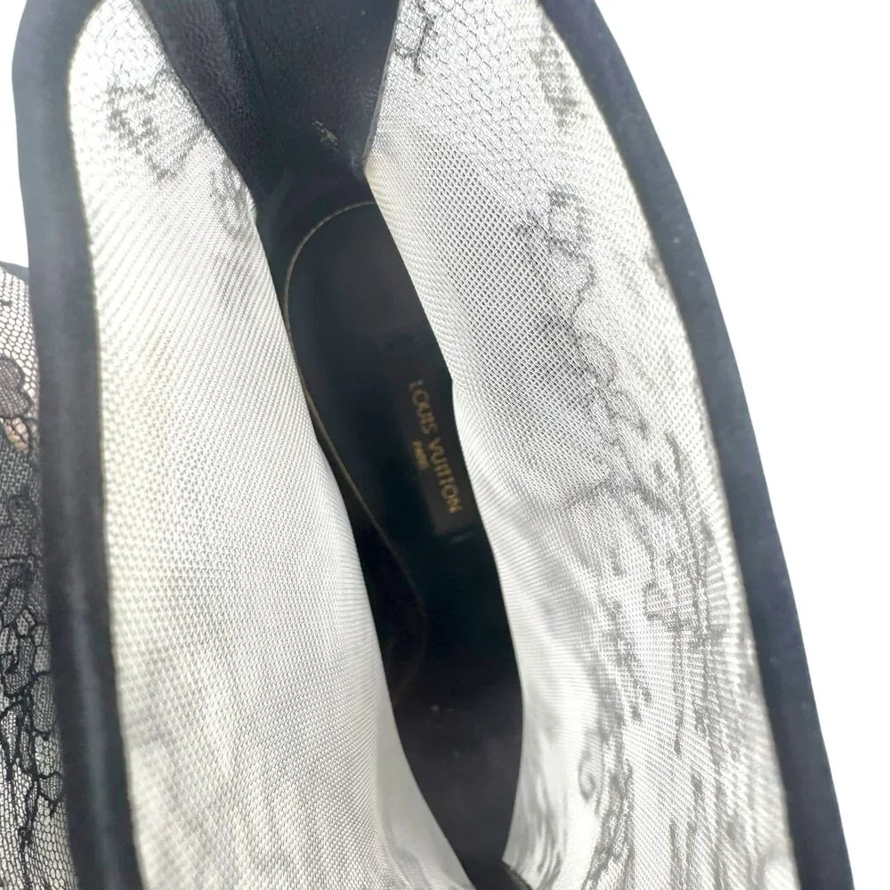 Louis Vuitton Lace Heeled Peep-Toe Platform Pumps